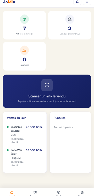 Application JoMIa — espace boutique partenaire